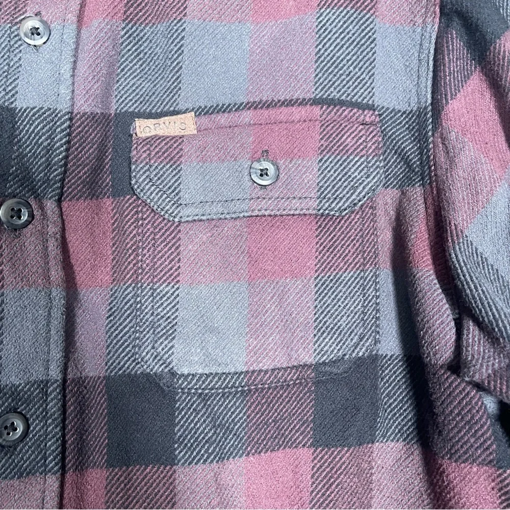 Orvis Mens Large Plaid Flannel Big Bear Shacket‎ Heavyweight Maroon Shirt Jacket